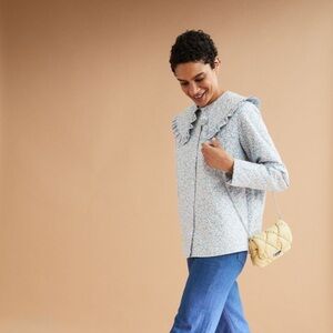 H&M Frill-Trim-Collar Shacket Multicolor Flower Print Size XS